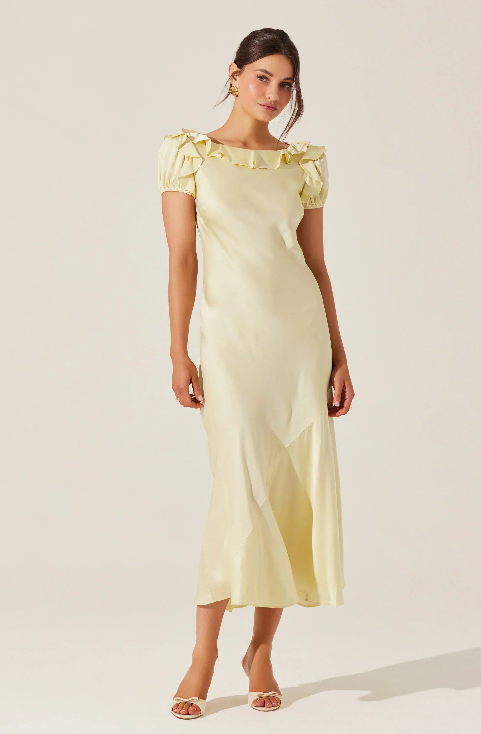 Auden Satin Ruffle Midi Dress