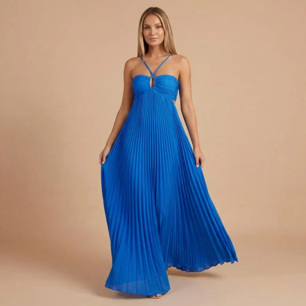 Riley Pleated Halter Maxi Dress