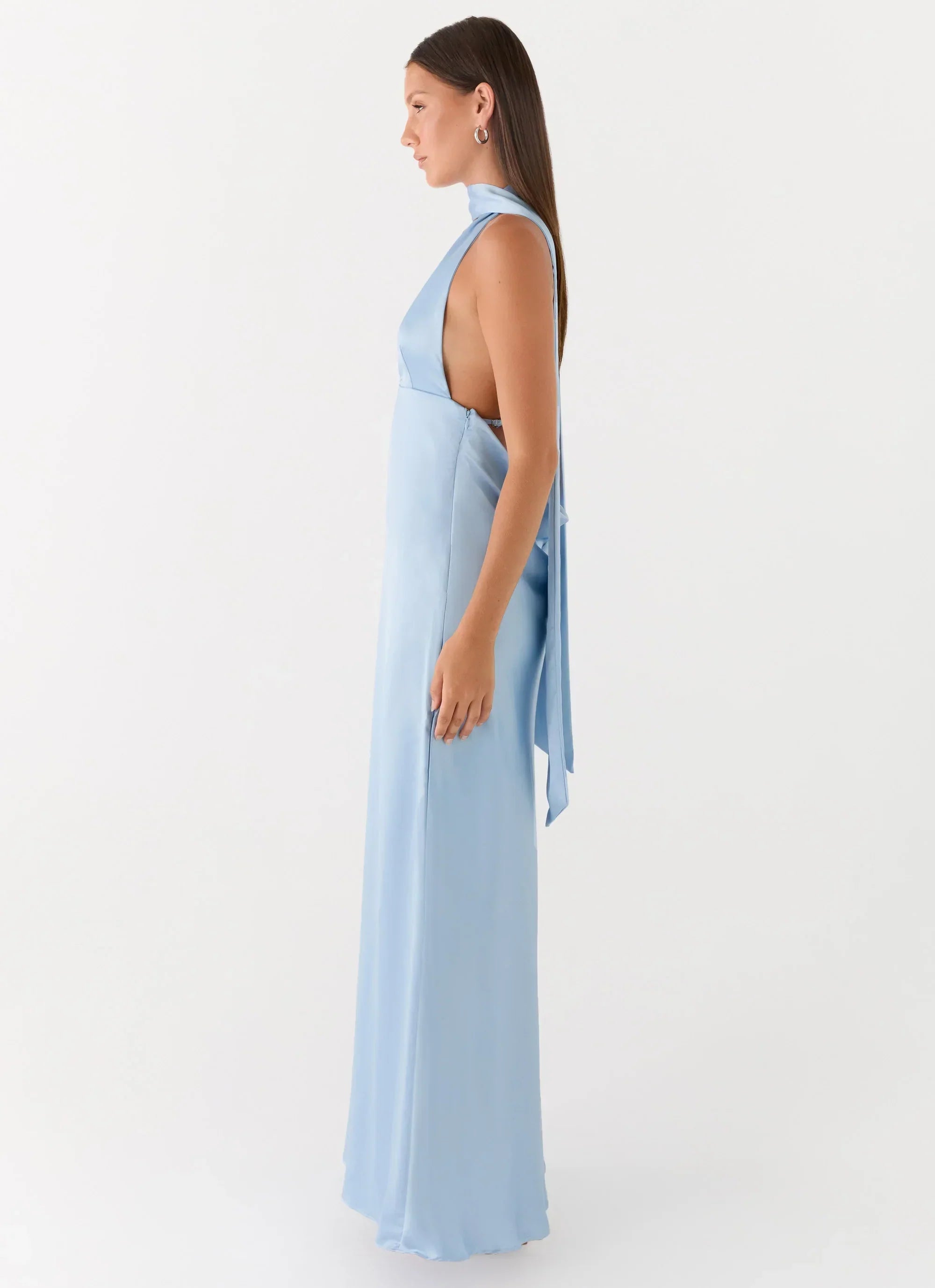 Alicia Satin Halter Maxi Dress - Baby Blue