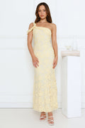Velour Glow One Shoulder Maxi Dress Yellow